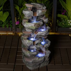 23 Inches Rock Waterfall Outdoor Fountain with LED Lights Stone Garden Fountains Outdoor Décor for Patio Lawn Backyard Cascading Tiered Outdoor Water 23 Inches Rock Waterfall Outdoor Fountain with LED Lights Stone Garden Fountains Outdoor Décor for Patio Lawn Backyard Cascading Tiered Outdoor Water
